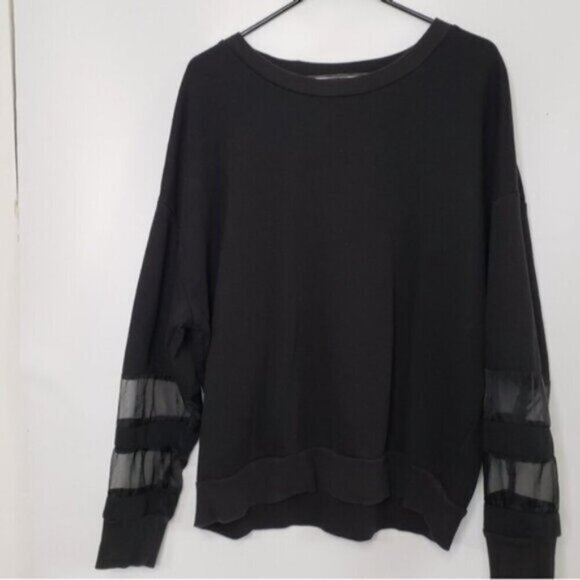 Good American Women's Black Sweatshirt Sheer Panel Sleeves Size 2XL - Picture 2 of 14